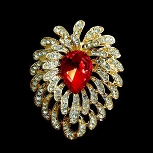Teardrop Red Rhinestone Brooch